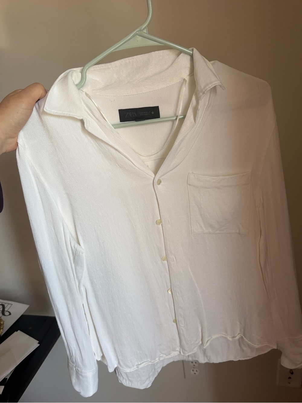 Zara Women’s White Long-Sleeve Casual Button-Down Shirt